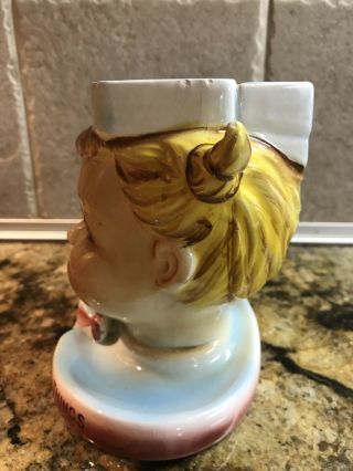 Vintage Ceramic Young Girl With Pigtails Head Figurine - Rare 4