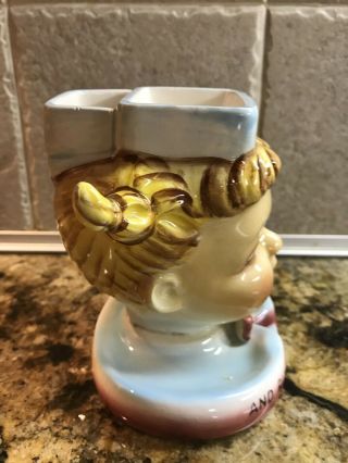 Vintage Ceramic Young Girl With Pigtails Head Figurine - Rare 5