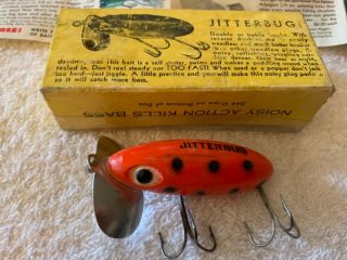 Fishing Lure Fred Arbogast Jitterbug Rare Spotted Orange Box & Papers