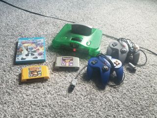 Rare Green Apple Nintendo 64 With Games 2 Controllers