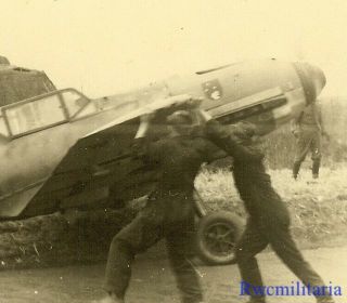 Rare Luftwaffe Me - 109 Fighter Plane W/ Staffel Emblem Being Readied