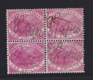Tasmania Rare Block 4x Shilling Pinkpostal Fiscal Platypus Fiscal Use 1890