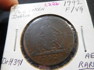 C226 Ireland Dublin 1792 Hibernia Seated Conder 1/2 Penny D&h - 371 Rare