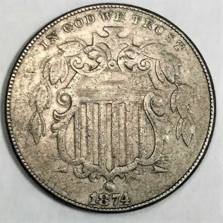 1874 Shield Nickel Coin Rare Date