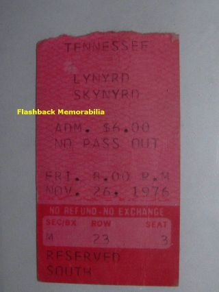 Lynyrd Skynyrd 1976 Concert Ticket Stub Memphis Mid South Coliseum Very Rare