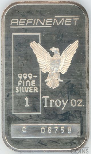 Rare Vintage Vertical Refinemet 1 Troy Oz.  999 Fine Silver Art Bar With Eagle