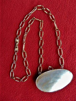 Rare Vintage Opening Sea Shell Purse Necklace Brand On Chain Is " Monet "