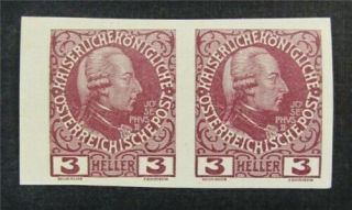 Nystamps Austria Stamp 112 Og H Imperf Pairs Rare