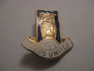 Rare Old Leeds United Football Club Owl On Scroll Enamel Brooch Pin Badge Coffer