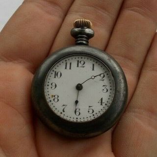 Rare Vintage Antique Wind Up 1.  25 " Silver Pocket Watch French Collectible Look
