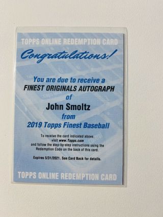 2019 Topps Finest Originals Autograph John Smoltz Redemption Card Braves Rare