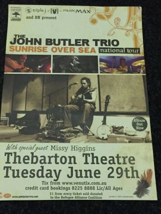 John Butler Trio/missy Higgins: Rare Aussie/oz A3 Promo Tour Poster