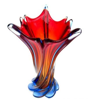 X Rare Royal Murano Flames Of Fire & Electric Blue Art Glass Royal Majesty Vase