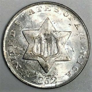 1852 Three Cent Silver Au/bu Coin Rare Date