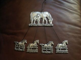 Vintage Pewter Carson Horses Metal Wind Chimes Home Or Garden Mobile 1993 Rare