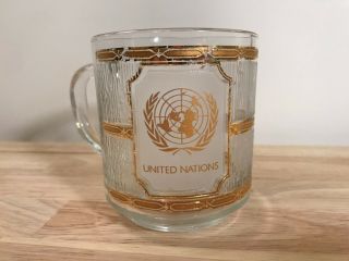 RARE United Nations UN York City Gold Trimmed Frosted Glass Coffee Mug Cup 3