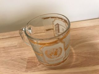 RARE United Nations UN York City Gold Trimmed Frosted Glass Coffee Mug Cup 4