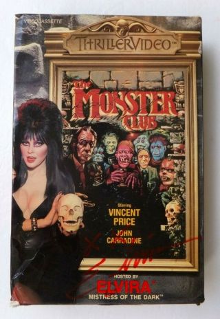 Rare Vtg Elvira Signed Mistress Thriller Video Monster Club Vhs Big Box Only