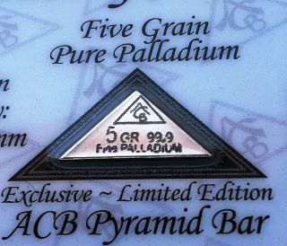 Certificate Acb Pyramid Palladium 5grain Bullion Minted Bar 99.  9 Pure Pd Rare,
