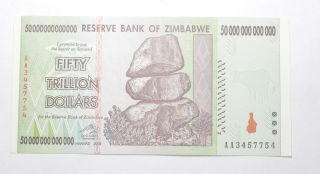 Rare 2008 50 Trillion Dollar - Zimbabwe - Uncirculated Note - 100 Series 256