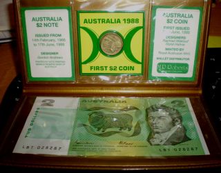Australia: First $2 Coin & Last $2 Note In Rare M.  R Roberts Presentation Folder