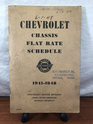Vintage Rare 1941 - 1948 Chevrolet Chassis Flat Rate Schedule Old Chevy