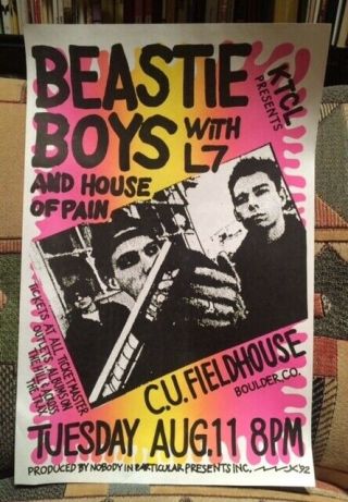Beastie Boys And House Of Pain With L7 – Boulder,  Co 1992 - Rare Poster