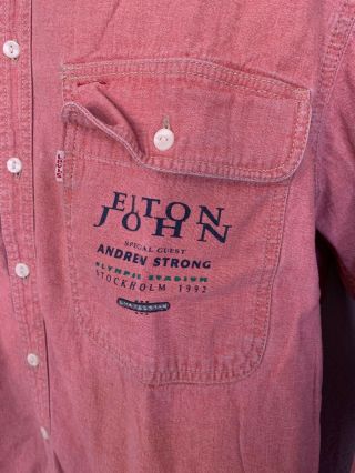 STOCKHOLM 1992 OFFICIAL Elton John BUTTON DOWN Shirt SZ LARGE LEVI ' s PINK RARE 2