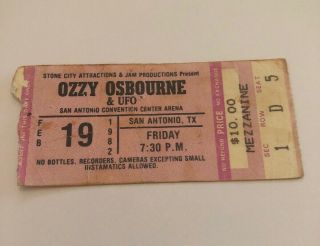 Rare 1982 Ozzy Osbourne & Ufo Concert Ticket San Antonio Texas