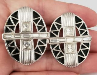 Vintage Givenchy Paris York Silver Tone And Enamel Clip On Earrings Rare