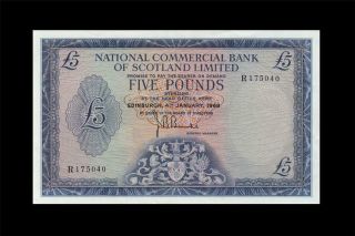 1968 National Bank Of Scotland 5 Pounds Rare ( (aunc))