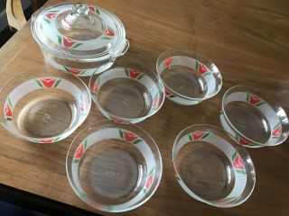 PYREX Casserole 8 - Piece RARE HTF Frosted Red Tulip Pyrex Set 4