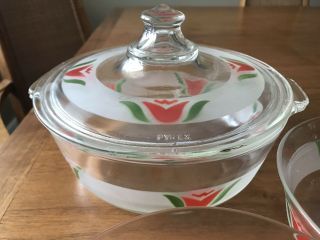 PYREX Casserole 8 - Piece RARE HTF Frosted Red Tulip Pyrex Set 6
