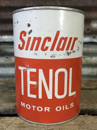 Full Vtg Ca.  60s Sinclair Tenol Motor Oil Composite 1 Quart Can Rare Nos