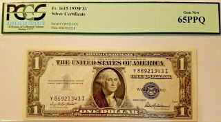 Hgr Rare Fr.  1615 $1 1935 F Silver Certificate Pcgs 65 Ppq Gem Blue Seal