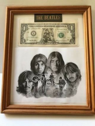 " Rare " The Beatles Plaque $1 Dollar Bill / Picture Framed 1999