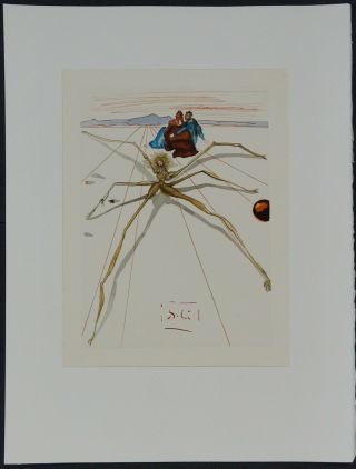 Rare Salvador Dali ' Arachne ' Signed German Divine Comedy woodcut 2