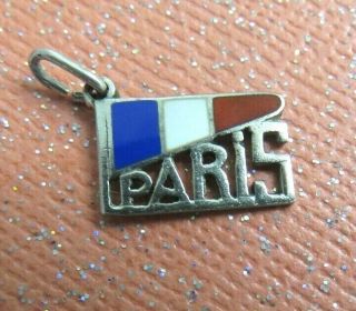 Vtg Solid Silver Enamel Paris With French Flag Travel Bracelet Charm Rare