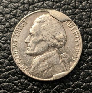 1983 P Jefferson Nickel Cent Double Cud Obverse Rare Error