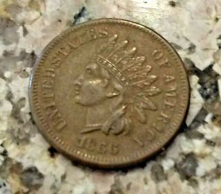 RARE 1866 BROWN U.  S INDIAN HEAD PENNY CLEAR SHARP DETAILS N/R 7