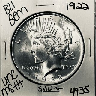 1922 P Bu Gem Peace Silver Dollar Unc Ms,  U.  S.  Rare Coin 4935