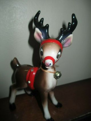 Vintage Rudolph The Red Nosed Reindeer Ceramic Figurine 6.  5 " Tall Rare