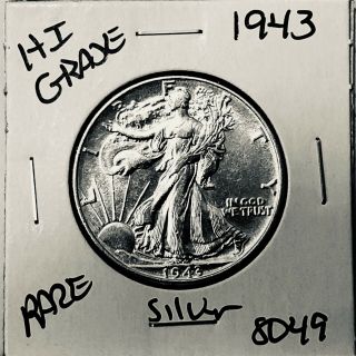 1943 Liberty Walking Silver Half Dollar Hi Grade U.  S.  Rare Coin 8049
