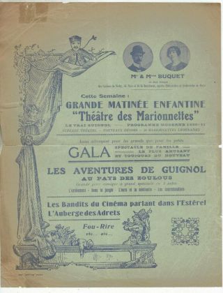 Rare Vintage 1931 Paris France Guignol Marionette Puppet Show Handbill