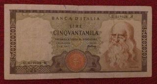 1970 Italy Rare 50000 Lire Leonardo Da Vinci (p 99b) - Vf -