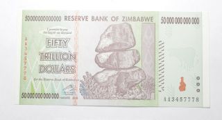 Rare 2008 50 Trillion Dollar - Zimbabwe - Uncirculated Note - 100 Series 300