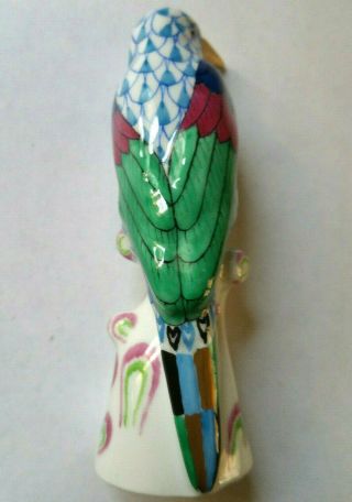 Rare Herend Handpainted Porcelain Blue & Gold Fishnet Bird Woodpecke Figurine 2