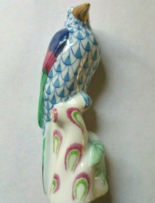 Rare Herend Handpainted Porcelain Blue & Gold Fishnet Bird Woodpecke Figurine 5
