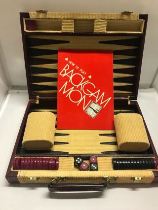 Vintage Backgammon Set - Leather/corduroy Case - Very Rare