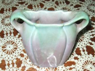 Muncie Pottery Rare " Pillow Vase " In Green Drip Over Lilac 6 "